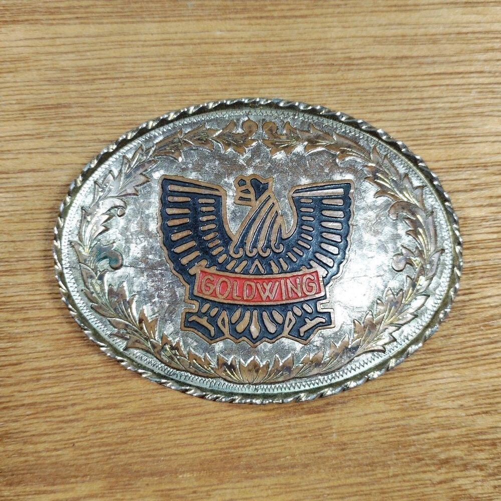 Honda GoldWing Belt Buckle Gold Silver Made In USA Vintage Thunderbird Biker
